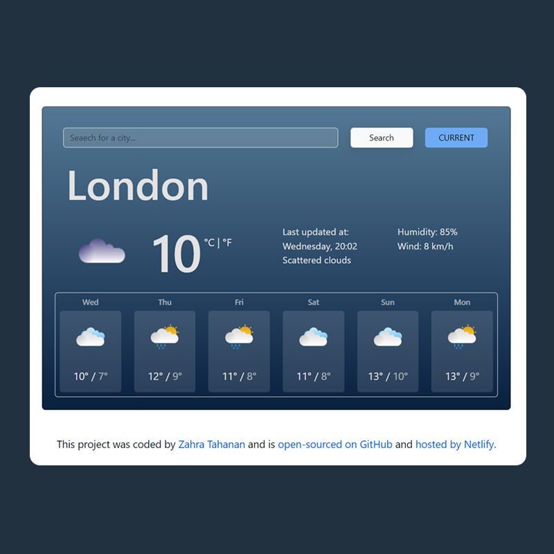 Zahra's Weather app preview